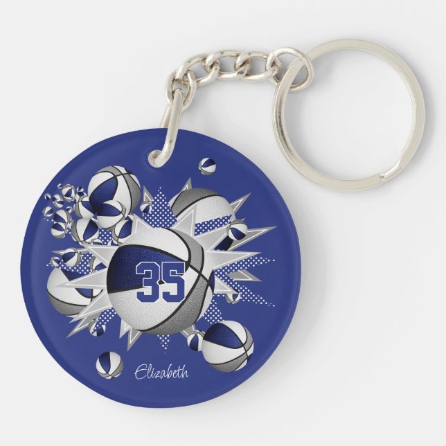 blue grey basketball blowout girls jersey number key ring (Back)