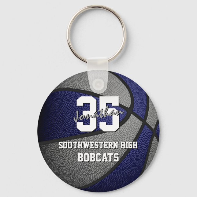 blue grey basketball team colours key ring (Front)