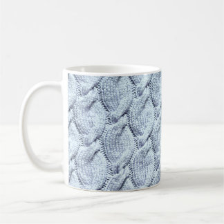 Blue-grey big knitted cables coffee mug