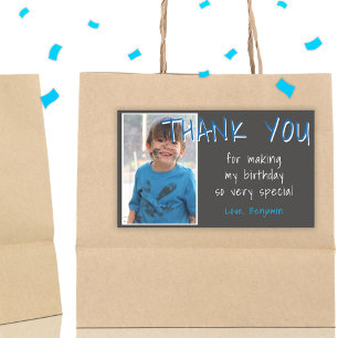 Blue Grey Birthday Boy Photo Thank you Favour Rectangular Sticker