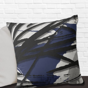 Blue Grey Black Abstract Watercolor Throw Pillow