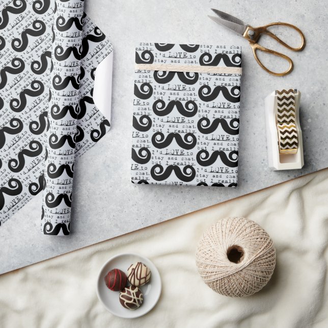 Blue Grey Black Funny Humor I Mustache Wrapping Paper (Crafts)