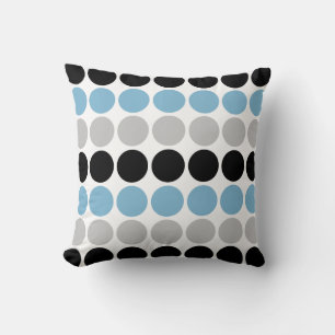 Blue, Grey, Black Retro Circles Pattern Cushion