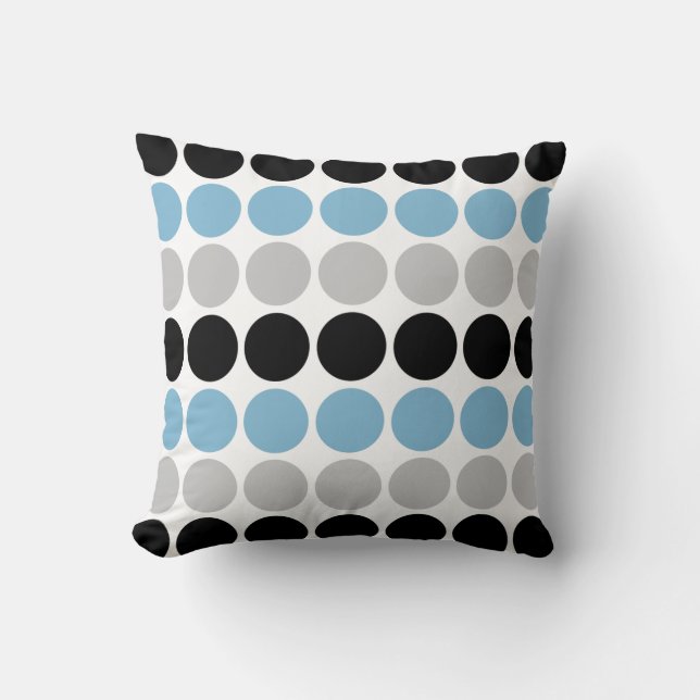 Blue, Grey, Black Retro Circles Pattern Cushion (Front)