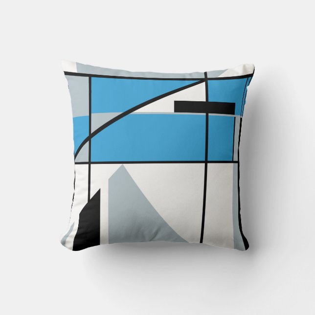 Blue Grey Black White Abstract Art Diagonal Design Cushion (Front)