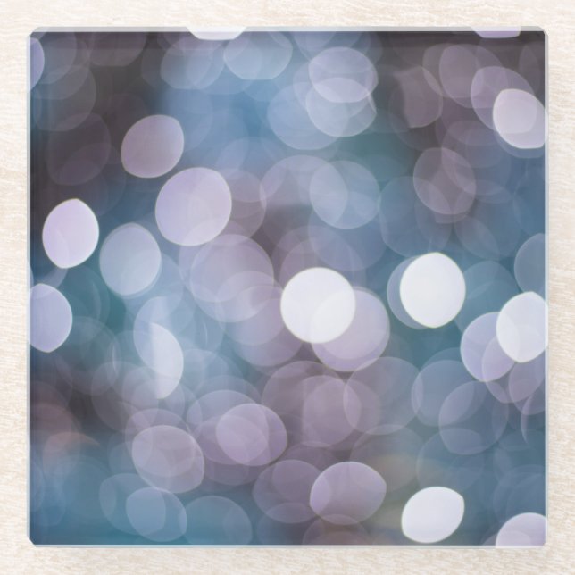Blue grey bokeh, abstract background. glass coaster (Front)