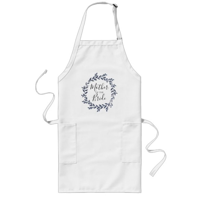 Blue Grey Botanical Glitter Mother of The Bride Long Apron (Front)