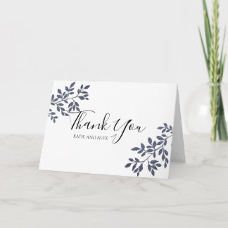 Blue Grey Botanical Glitter Wedding Thank You Card