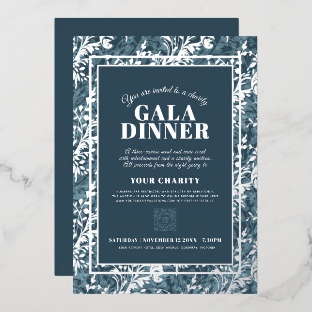 Blue grey botanical pattern gala dinner event (Front/Back)