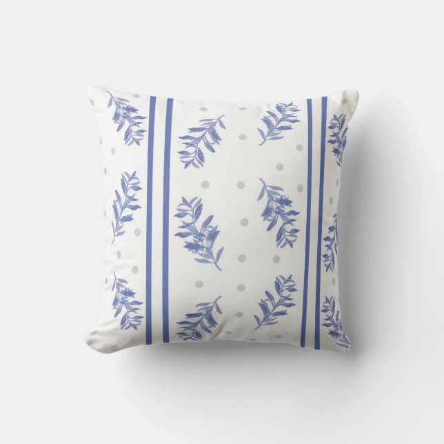 Blue & Grey Botanical Watercolor Pattern Cushion (Front)