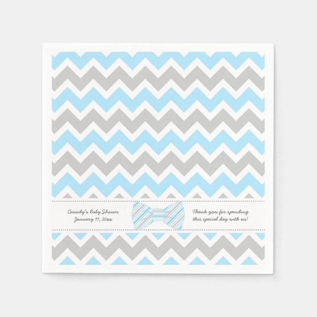 Blue Grey bow tie Baby Shower ADD YOUR WORDING Napkin (Front)