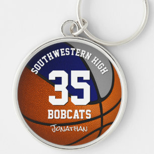 blue grey boys girls basketball team mascot name key ring