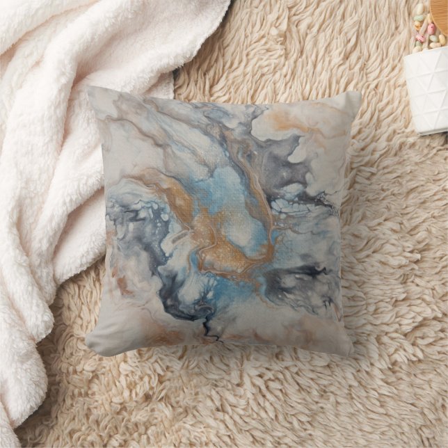 Blue, grey, bronze, cream abstract modern cushion (Blanket)
