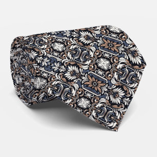 Blue-Grey, Brown, Buff, Black & White Pattern Tie