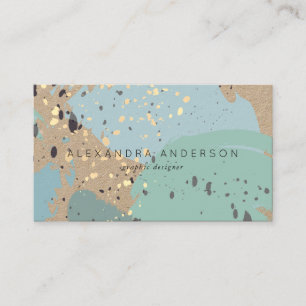 Blue Grey Brush Strokes Kraft Paper Business Card