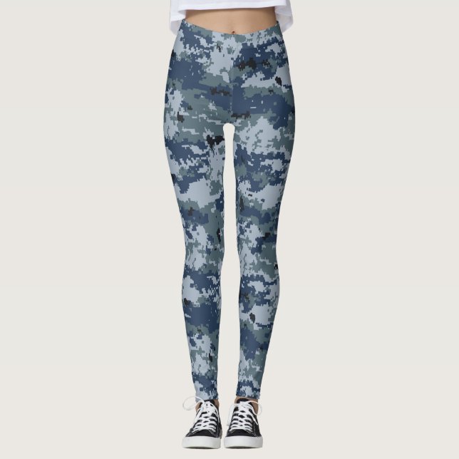 Blue Grey Camouflage Women's Leggings (Front)