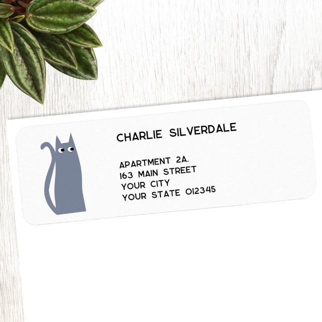 Blue Grey Cat Return Address Label (Fun blue gray grey kitty cat personalized return address label)