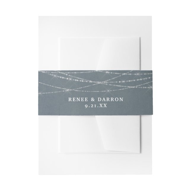 Blue Grey Chalkboard & White String Lights Invitation Belly Band (Front Example)