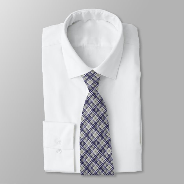 Blue Grey Check Plaid Neck Tie (Tied)