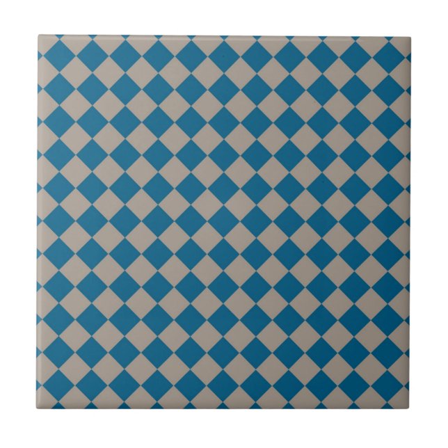 Blue Grey Chequered Diamond Pattern Ceramic Tile (Front)