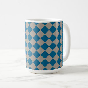 Blue Grey Chequered Diamond Pattern Coffee Mug