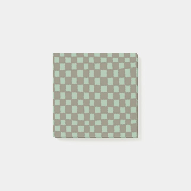 Blue Grey Chequered Pattern Modern Chequerboard Post-it Notes (Front)