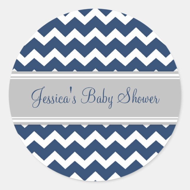 Blue Grey Chevron Baby Shower Favour Stickers (Front)