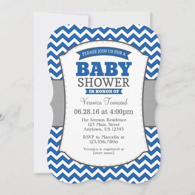 Blue Grey Chevron Baby Shower Invitation (Front)