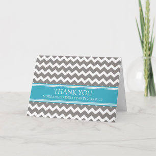Blue Grey Chevron Birthday Party Thank You Card