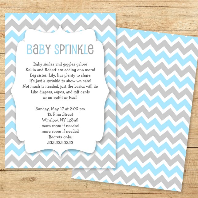 Blue Grey Chevron Boy Baby Sprinkle Invitation (Creator Uploaded)