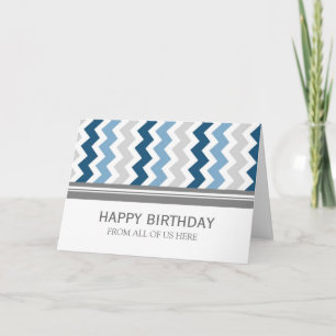 Blue Grey Chevron Business From Group Birthday Card