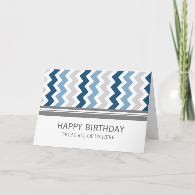 Blue Grey Chevron Business From Group Birthday Card (Front)