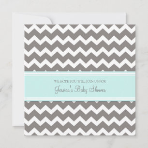 Blue Grey Chevron Custom Baby Shower Invitations