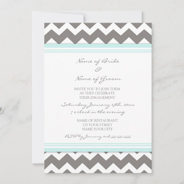 Blue Grey Chevron Engagement Party Invitations (Front)