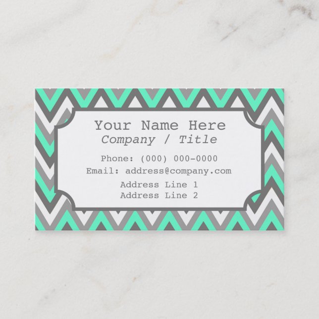 Blue Grey Chevron Label Business Card (Front)