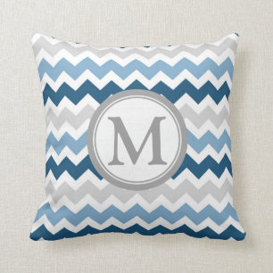 Blue Grey Chevron Monogram Decorative Pillow