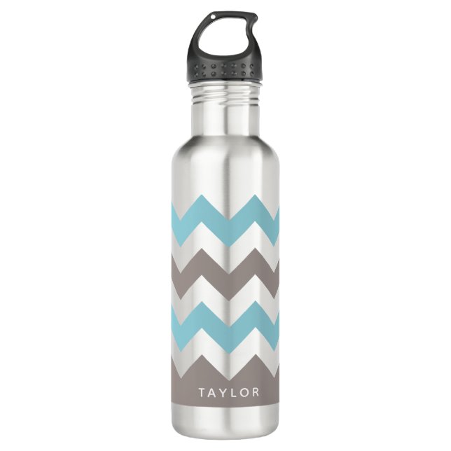 Blue Grey Chevron Pattern 710 Ml Water Bottle (Front)