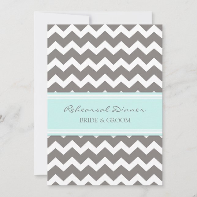 Blue Grey Chevron Rehearsal Dinner Party Invitation (Front)