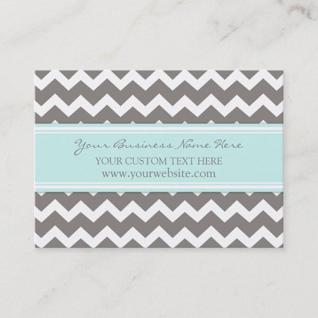 Blue Grey Chevron Retro Business Cards (Front)
