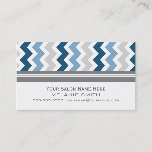 Blue Grey Chevron Salon Appointment Cards (Front)