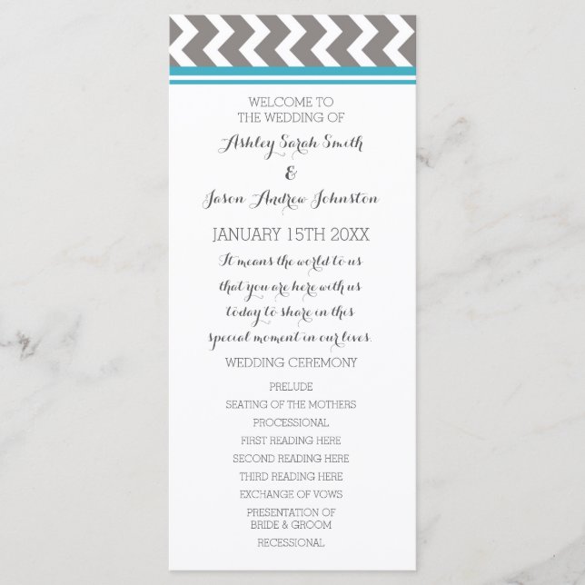 Blue Grey Chevron Wedding Program (Front)