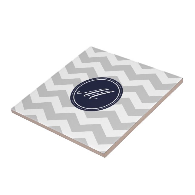 Blue & Grey Chevron with Monogram Tiles (Side)