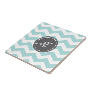 Blue & Grey Chevron with Monogram Tiles