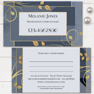 Blue Grey Chic Gold Leaves Appointment Card
