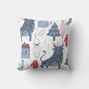 Blue Grey Christmas Elements Pattern  Cushion