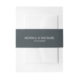 Blue Grey Classic Personalised Wedding Invitation Belly Band