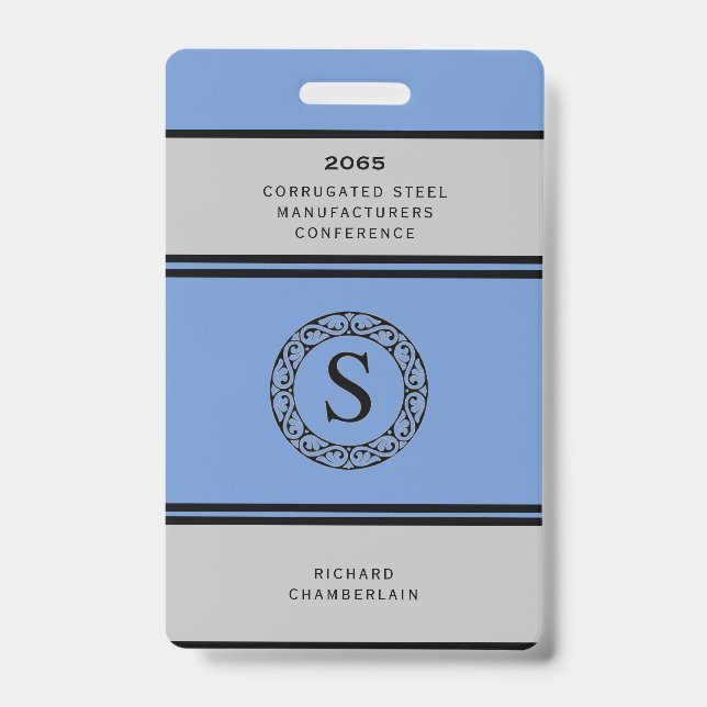Blue & Grey Conference Badge with Logo ID Badge (Front)