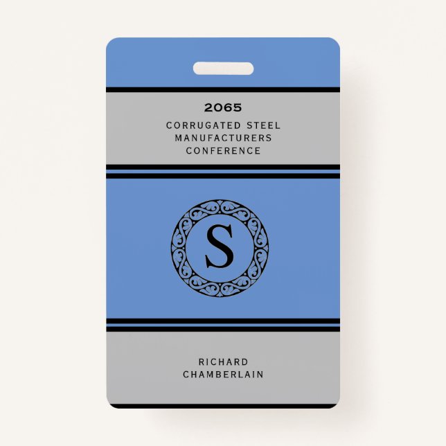 Blue & Grey Conference Badge with Logo ID Badge (Front)