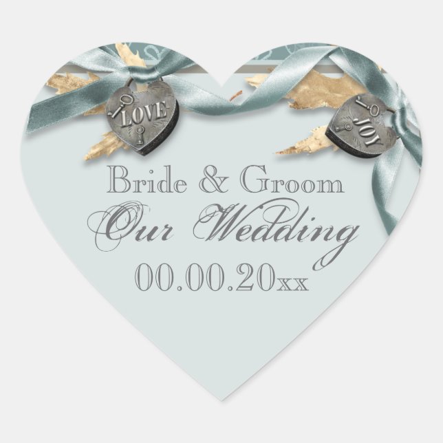 Blue grey country heart wedding sticker (Front)