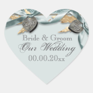 Blue grey country heart wedding sticker